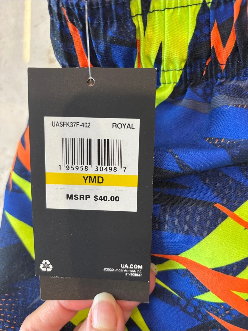 Under Armour Boys Navy Neon Green Orange Lightning Swim Shorts